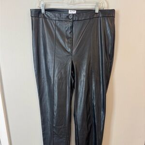 A.C.W. Faux Leather Pants Womens XL Black Straight Leg Slit in Front